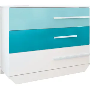 Cômoda 3 Gavetas - Santos Andirá Teen LOL Branco / Petróleo / Turquesa