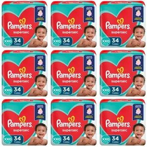 Kit 9 Fraldas Supersec Hiper ”Xxg” Pampers Simples c/34 Unidades cada