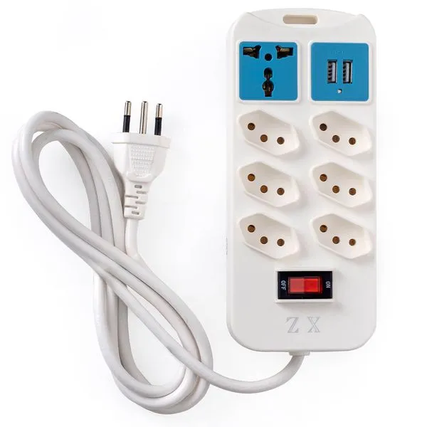 Filtro de Linha 6 Tomadas com Interruptor 2 USB 1 Tomada Universal