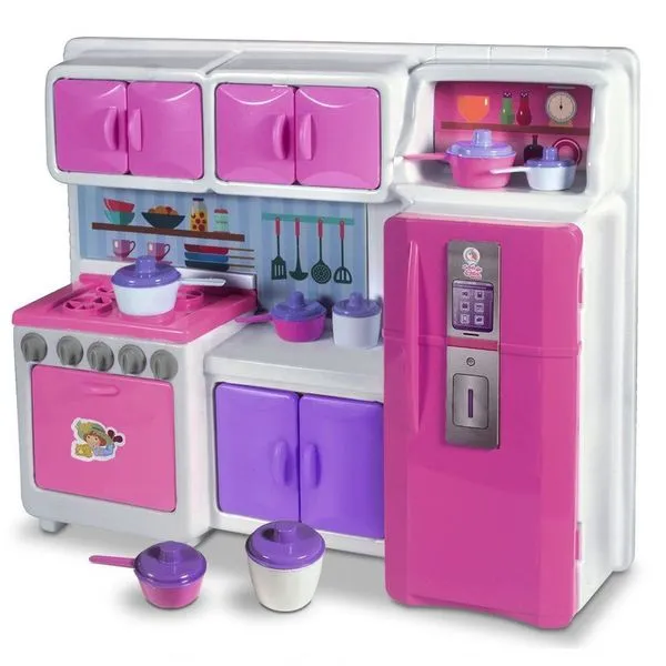 Mini Cozinha Infantil com Fogão Geladeira e Armário com Utensílios Rosa Lua de Cristal Mini Cozinha Infantil com Fogão Geladeira e Armário Rosa com Utensílios Lua de Cristal
