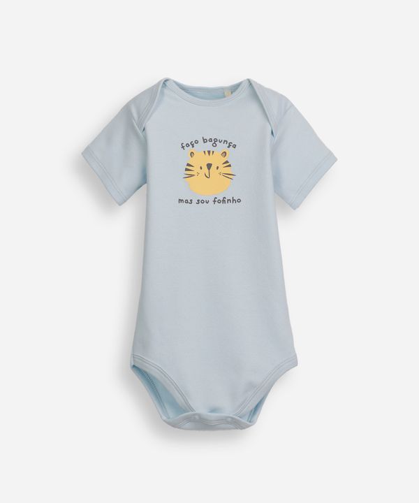 body infantil de algodão manga curta estampado azul 6-9