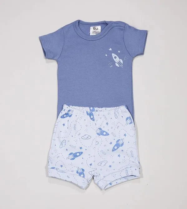 Conjunto Body/Shorts Foguete - 10990 De 3 a 18 meses Azul - G