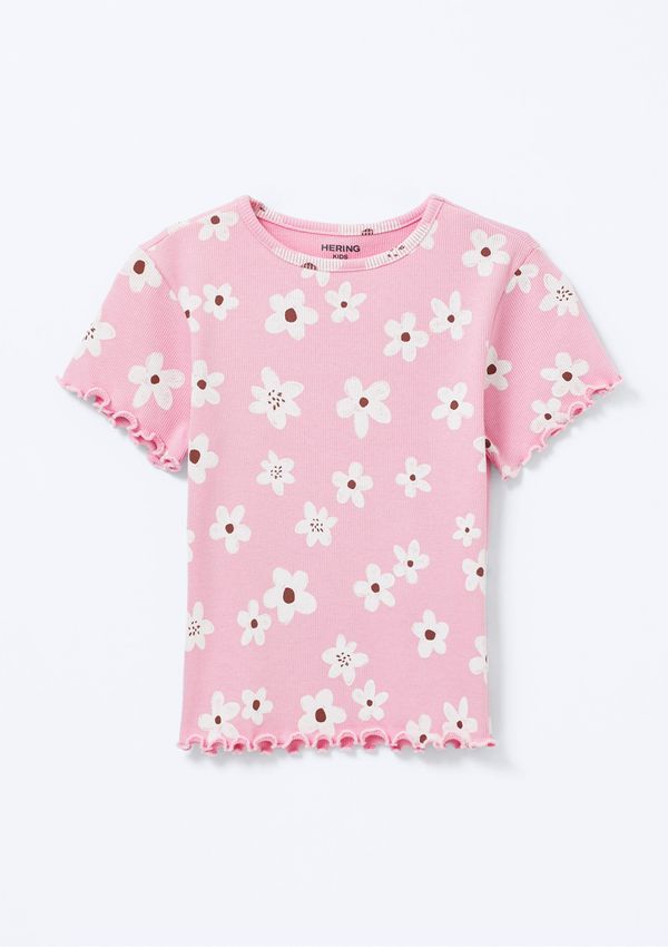 Blusa Infantil Menina Manga Curta Em Ribana Estampada - Rosa 010