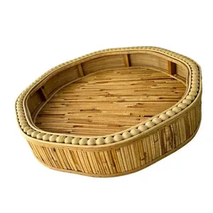 Centro de Mesa em Fibra Natural Traçada com Madeira 59cm Multifuncional Fruteira e Cachepot Caramelo Entrecasa Centro de Mesa em Fibra Natural Traçada com Madeira 59cm Caramelo Entrecasa