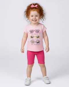 Blusa Bebê Estampa Óculos de Sol com Glitter Manga Curta Rosa 2