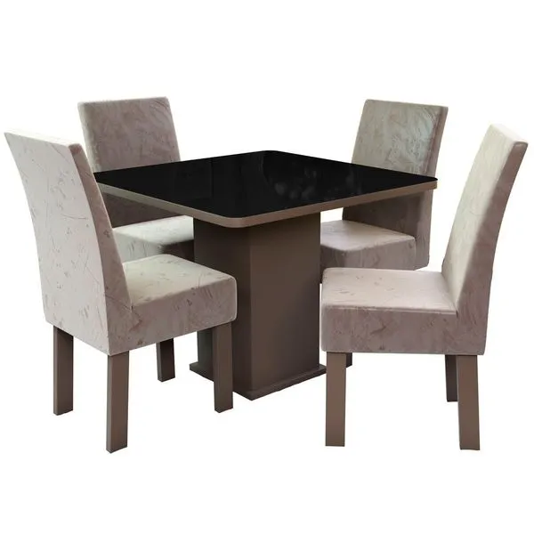 Conjunto Mesa 4 Cadeiras Talismã New Ônix Madeira Eucalipto Tabaco/Preto