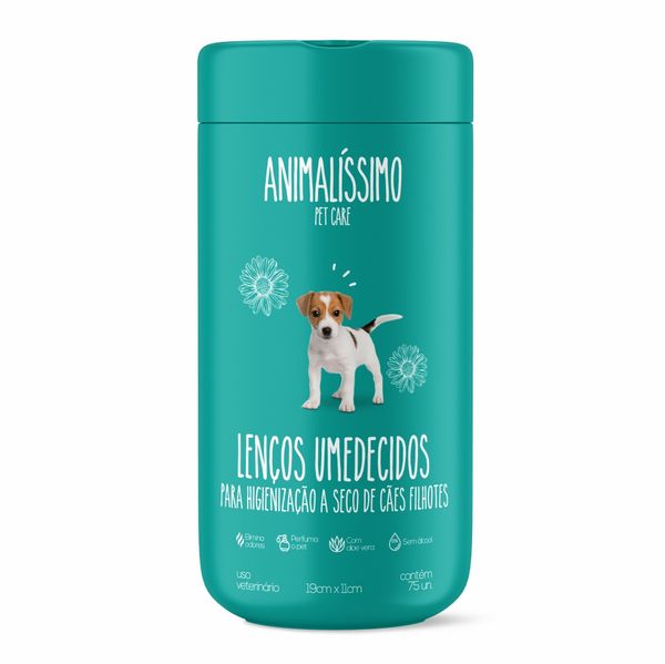 Lenços Umedecidos para Filhotes Animalíssimo 75 unidades