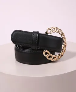 Cinto Feminino Médio com Fivela em Metal Vazado Preto 90CM