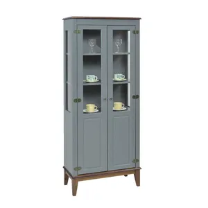 Cristaleira com 2 Portas de Vidro/Madeira - Amêndoa/Cinza
