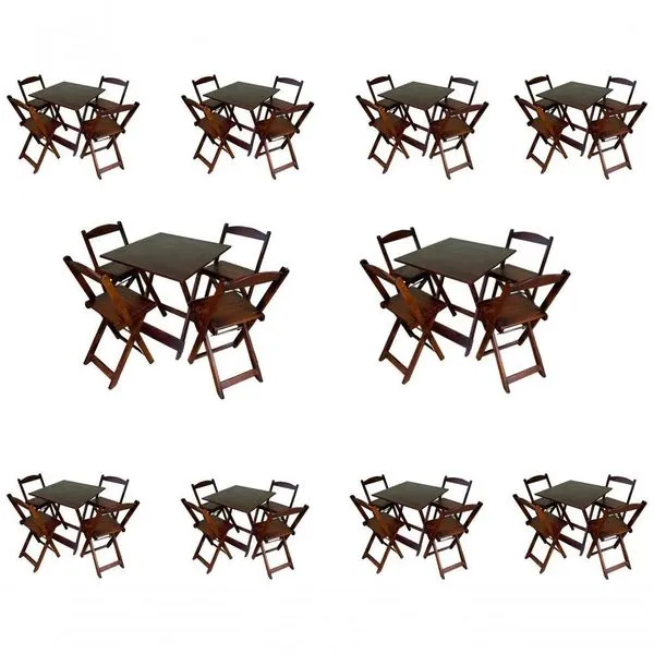 Kit 10 Conjuntos Dobráveis 70x70 Imbuia 10 Mesas E 40 Cadeiras Bar Restaurante Lanchonete