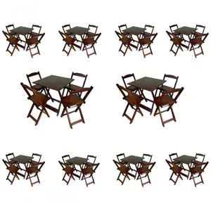 Kit 10 Conjuntos Dobráveis 70x70 Imbuia 10 Mesas E 40 Cadeiras Bar Restaurante Lanchonete