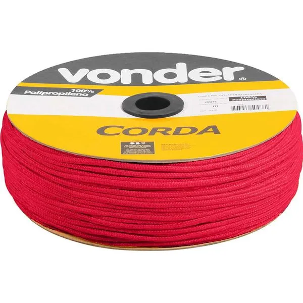 Corda Multifilamento Trançada 5mm x 250m Vermelha - VONDER