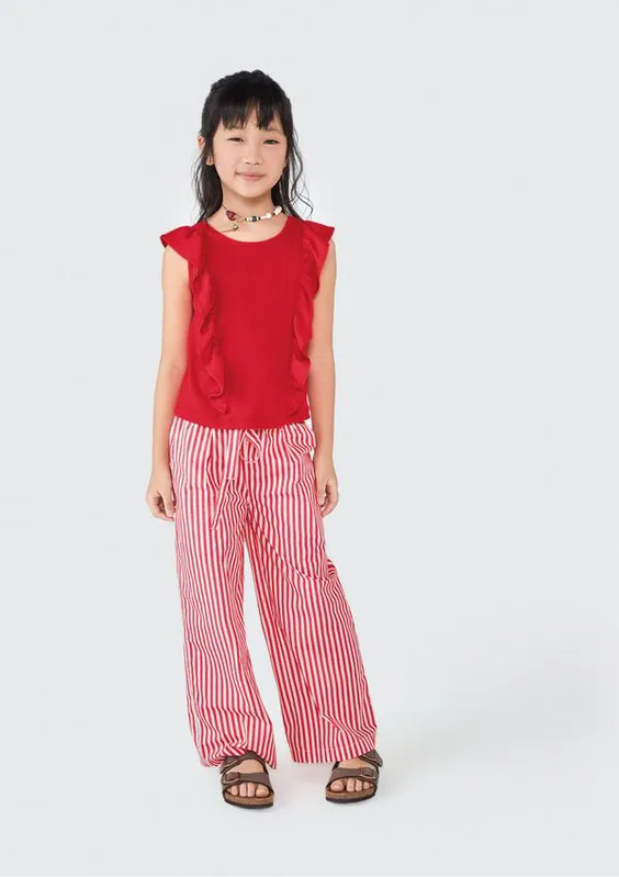 Blusa Cropped Infantil Menina Com Babados - Vermelho 010
