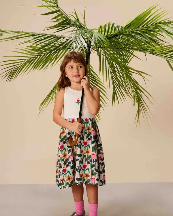 Vestido Rib Flores Do Jardim Est Flores Do Jardim Fundo Off White - 6