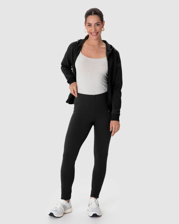 Calça Legging Básica Feminina Em Moletom Stretch Flanelado Preto - M