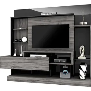 Estante Home com 2 Prateleiras de Vidro - Dj Móveis Supremo Etna Vittro / Preto