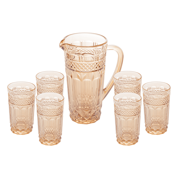 Conjunto Jarra e Copo Bon Gourmet Louise, 7 Peças, Vidro, Âmbar- 8175
