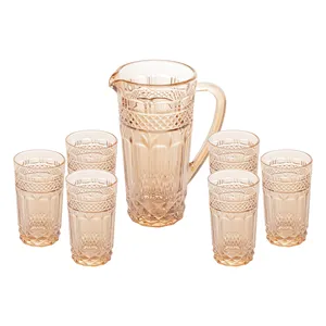 Conjunto Jarra e Copo Bon Gourmet Louise, 7 Peças, Vidro, Âmbar- 8175