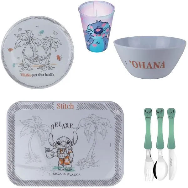 STITCH conjunto de bandeja , prato, bowl, talheres e copo