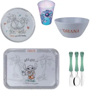 STITCH conjunto de bandeja , prato, bowl, talheres e copo