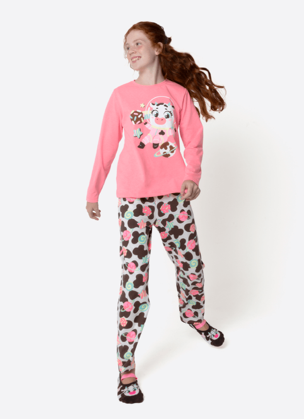 Pijama Manga Longa Menina Teen Vaca Chocolate 8