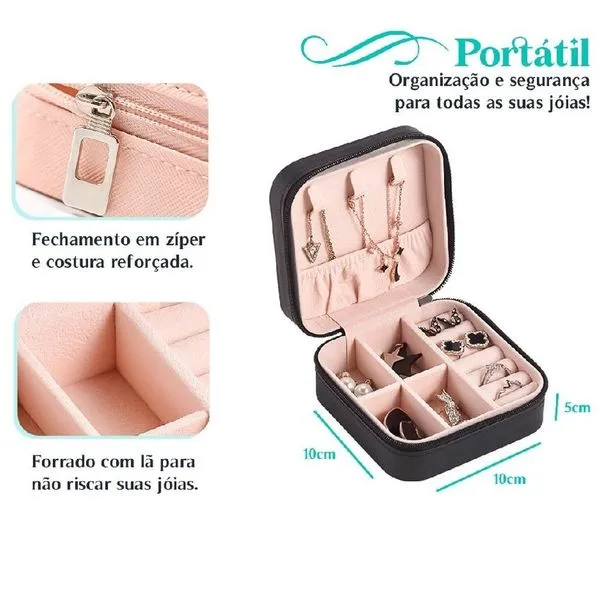 Porta Joias Portátil Porta Jóias Duplo Mini de Couro Sintético Organizador Multifuncional para Bijuterias Preto OEM Porta Joias Portátil Duplo Mini de Couro Sintético Organizador para Bijuterias Preto OEM