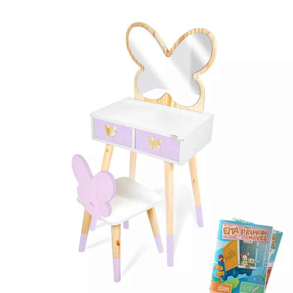 Penteadeira Infantil com Espelho e Cadeira Borboletinha Penteadeira Cadeirinha e Espelho Borboleta P Lilás