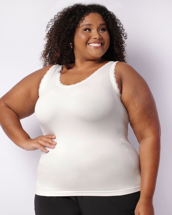 Regata Plus Size Feminina Com Renda Sem Costura Branca G3