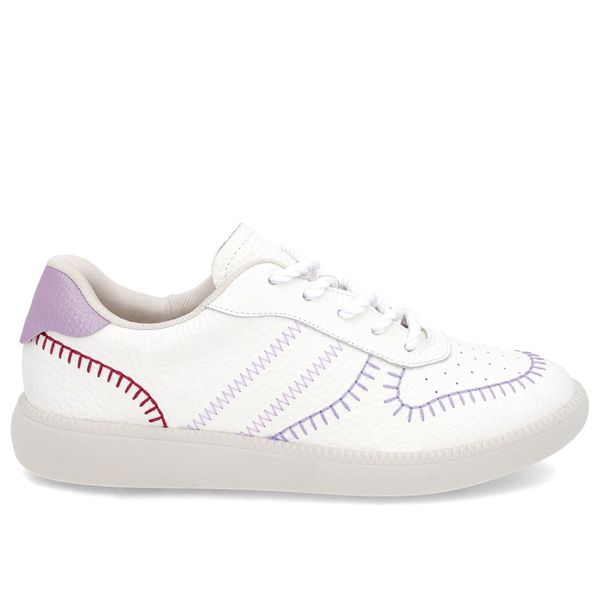 Tênis Branco Couro Estilo Costura Enfeite 40