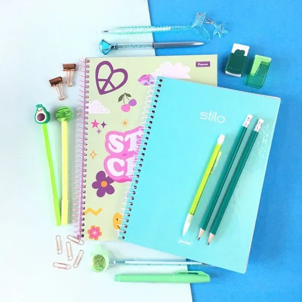 Kit Papelaria Tons de Verde Fofa Kawaii Cor Verde Escolar Neon Pastel