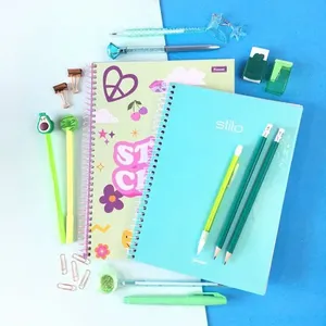 Kit Papelaria Tons de Verde Fofa Kawaii Cor Verde Escolar Neon Pastel