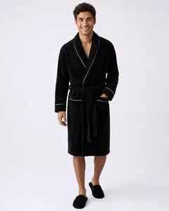 Roupão Kimono Plumagem Fleece com Vivo Preto UN