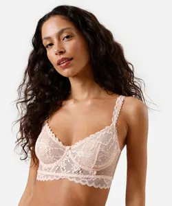 sutiã cropped com aro sem bojo em tule poá e renda laranja 40