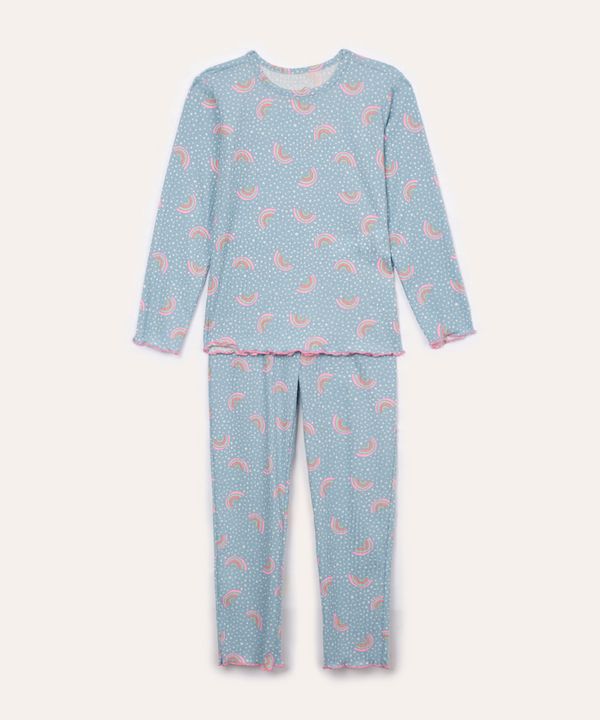 pijama infantil longo arco íris azul claro 8