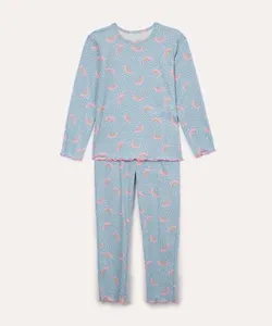 pijama infantil longo arco íris azul claro 2