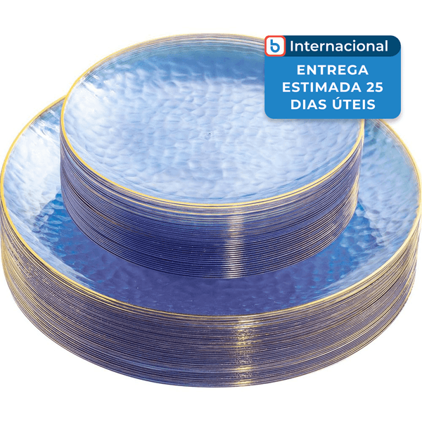 Pratos De Plástico 60 Peças Descartáveis Rubtlamp Azul A-MBI