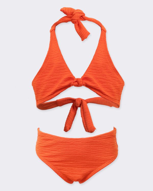 Conjunto Biquíni Infantil com Amarração Texturizado + Proteção UV Laranja 10