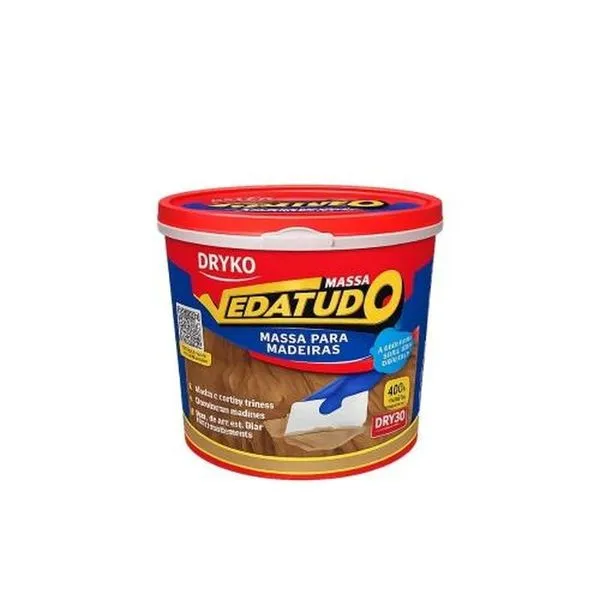 Massa para Madeira Cerejeira 400g Vedatudo para Reparos e Acabamentos Marrom Dryko Massa para Madeira Cerejeira 400g Vedatudo para Restauração de Superfícies Marrom Dryko