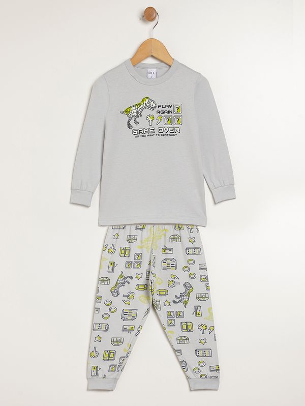 Pijama Longo Estampado Infantil Para Menino - CINZA 2