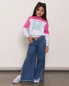 Calça Jeans Infantil Wide Leg Fenda Azul 4