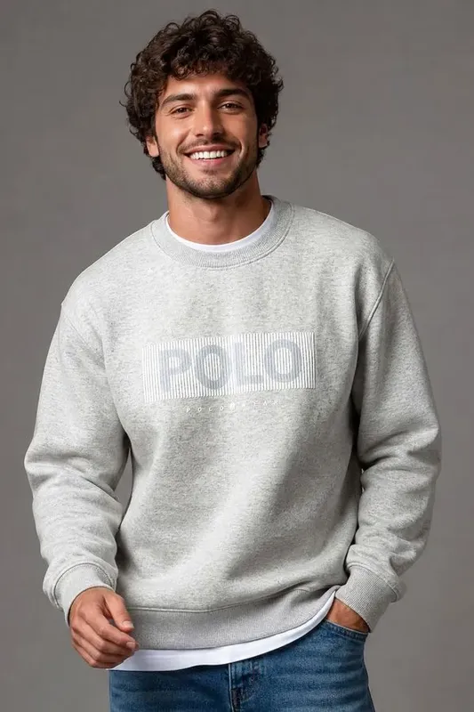 Blusa Moletom Gola Careca Silk Polo Wear Mescla Claro P