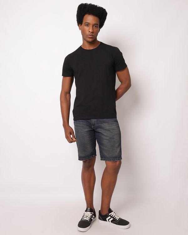 Bermuda Jeans Masculina Reta com Bolsos Puídos Azul 44
