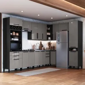 Cozinha Modulada Completa Fidelitá Mônaco 9 Peças 549cm 16 Portas 4 Gavetas Sem Tampo Chumbo/titânio