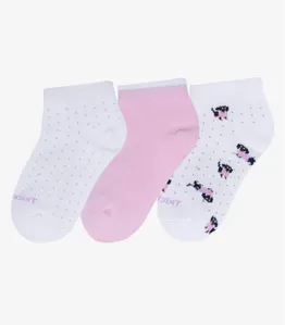 Kit 3 Pares De Meia Cano Curto Infantil Trick Nick Rosa 23/27