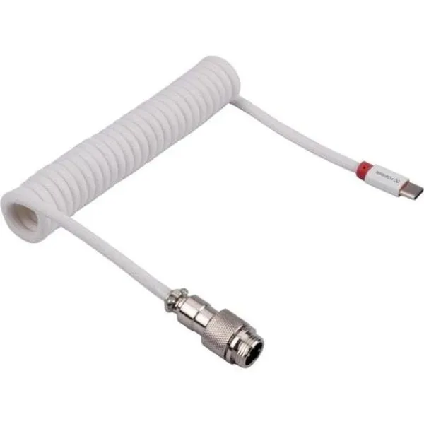 Cabo Coiled Usb C para Teclado e Periféricos Helix com Transmissão de Dados Branco Fortrek Cabo Coiled Usb C Helix para Teclado Mecânico com Estrutura Reforçada Branco Fortrek