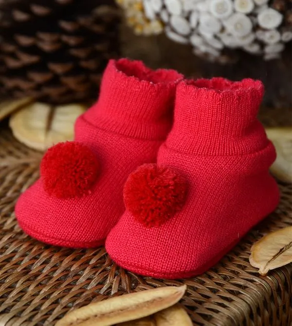 Sapatinho para Bebê Pompom Liso Tam. RN Vermelho - RN