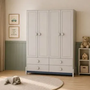 Guarda-Roupa Infantil 4 Portas 4 Gavetas MDF Luna Bege