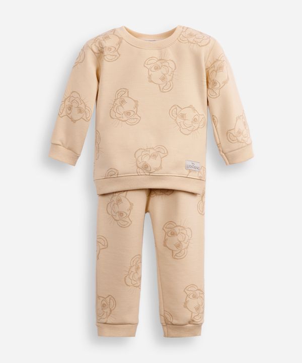 conjunto infantil longo de moletom simba bege 18-24