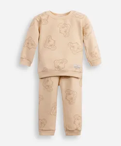 conjunto infantil longo de moletom simba bege 0-3