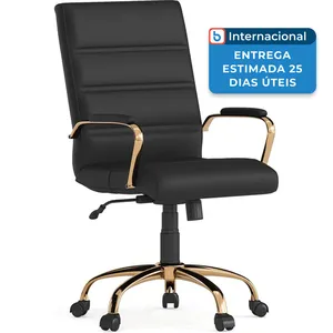 Cadeira De Escritório De Couro Com Encosto Médio Flash Preto Dourado A-MBI